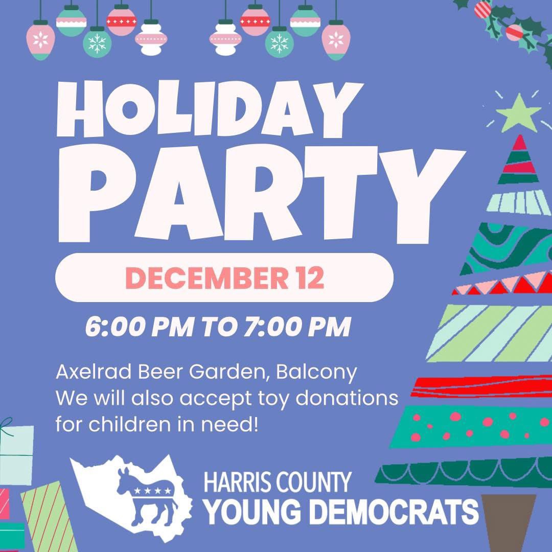 Harris County Young Democrats (@harrisyds) on Twitter photo HAPPENING TOMORROW: #HCYD’s Holiday Party. Bring a toy if able 🚂🎁
<a href="/harrisdemocrats/">Harris County Democratic Party (HCDP)</a> HAPPENING TOMORROW: #HCYD’s Holiday Party. Bring a toy if able 🚂🎁
<a href="/harrisdemocrats/">Harris County Democratic Party (HCDP)</a>
