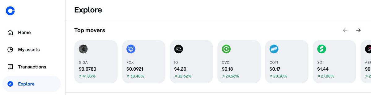 $giga is the top mover on coinbase. the normies are bidding