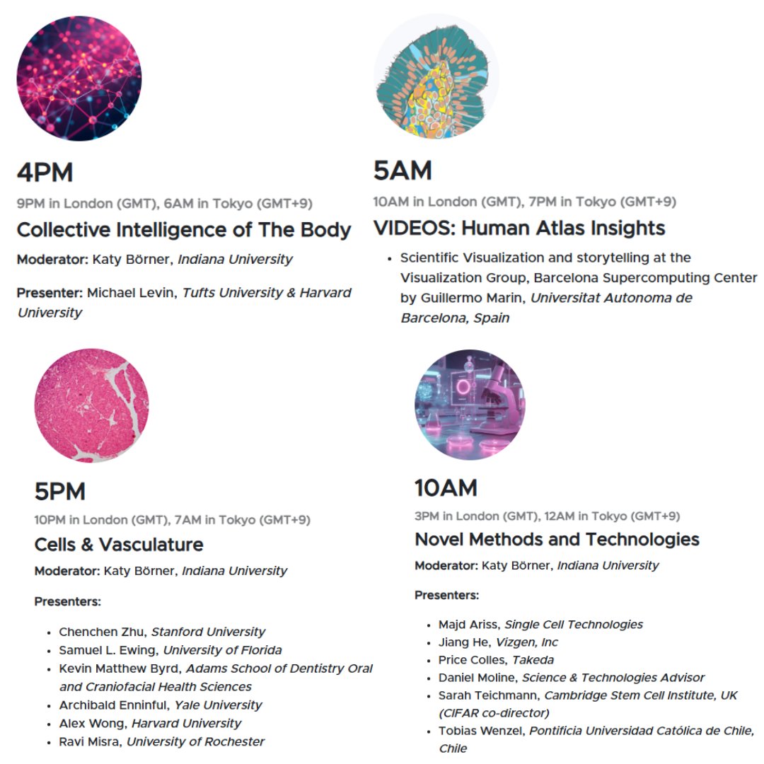 CNS Center (@cnscenter) on Twitter photo What hour are you interested in? Join us this weekend 12/14-12/15! Visit:humanatlas.io/events/2024-24β¦ <a href="/katycns/">Katy Borner</a> <a href="/AndreasBueckle/">Andreas Bueckle, PhD</a> @CIFAR, <a href="/IndianaUniv/">Indiana University</a>, <a href="/IULuddy/">IU Luddy</a> @kevinmbyrd, <a href="/drmichaellevin/">Michael Levin</a>, <a href="/AshkarLab/">Tarek M. Ashkar (El-Achkar)</a>, <a href="/mariabrbic/">Maria Brbic</a>, <a href="/DariaB85/">Daria Barwinska</a>, <a href="/kong_yongxin/">yongxin kong</a>, <a href="/MakerTobey/">Tobias Wenzel π¨πΌβπ»π¨πΌβπ¬π§«π¬βοΈ</a>, <a href="/ChrisHuetter/">Christiane V. R. HΓΌtter</a>, <a href="/johnhickey22/">John Hickey</a> What hour are you interested in? Join us this weekend 12/14-12/15! Visit:humanatlas.io/events/2024-24β¦ <a href="/katycns/">Katy Borner</a> <a href="/AndreasBueckle/">Andreas Bueckle, PhD</a> @CIFAR, <a href="/IndianaUniv/">Indiana University</a>, <a href="/IULuddy/">IU Luddy</a> @kevinmbyrd, <a href="/drmichaellevin/">Michael Levin</a>, <a href="/AshkarLab/">Tarek M. Ashkar (El-Achkar)</a>, <a href="/mariabrbic/">Maria Brbic</a>, <a href="/DariaB85/">Daria Barwinska</a>, <a href="/kong_yongxin/">yongxin kong</a>, <a href="/MakerTobey/">Tobias Wenzel π¨πΌβπ»π¨πΌβπ¬π§«π¬βοΈ</a>, <a href="/ChrisHuetter/">Christiane V. R. HΓΌtter</a>, <a href="/johnhickey22/">John Hickey</a>