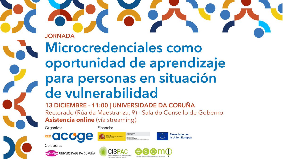 ProcomarVLL's tweet photo. 🗓️SAVE THE DATE | 13/12 -11:00 
 
Si quieres conocer las potencialidades de las microcredenciales adaptadas a las personas en situación de vulnerabilidad como herramienta de aprendizaje para mejorar su cualificación profesional  
 
¡Inscríbete! ➡️ https://t.co/oTGEkvSXPe #FSE https://t.co/GACzPbav6L