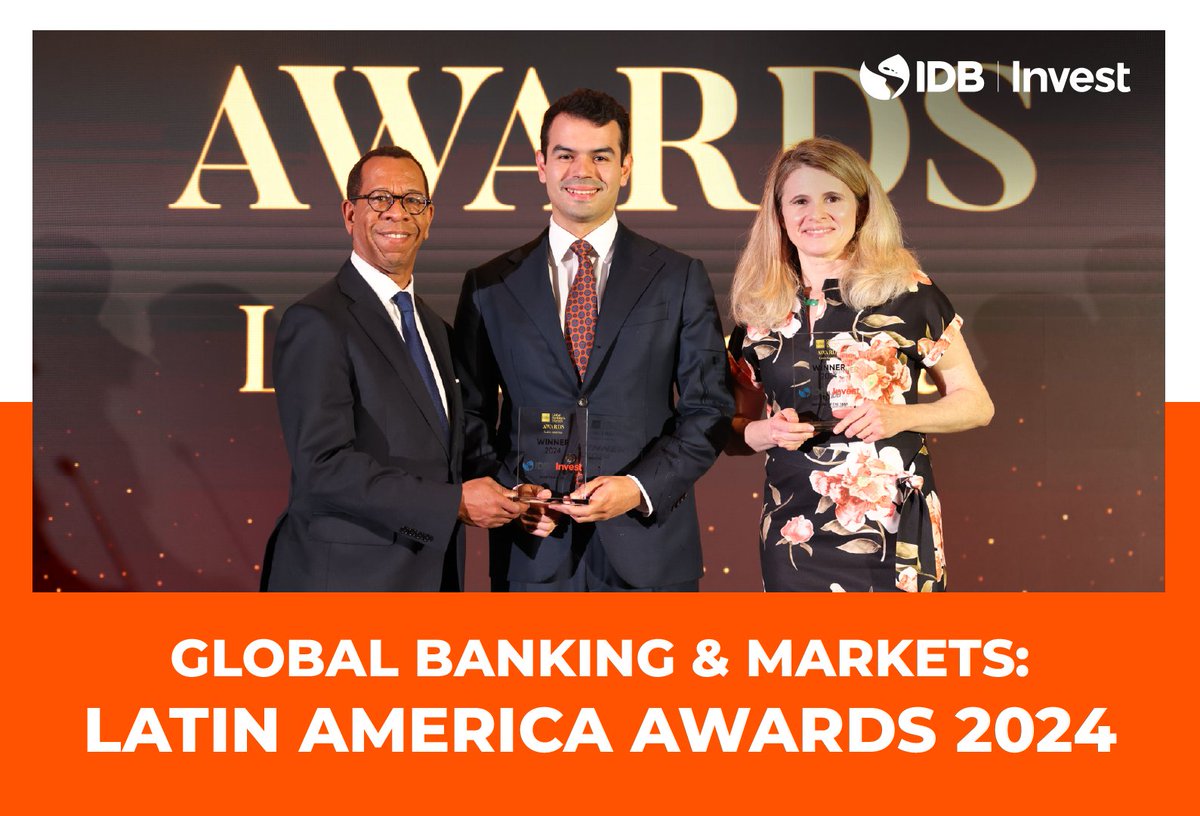BIDInvest's tweet photo. IDB Invest is thrilled to be recognized at the Global Banking & Markets: LATIN AMERICA AWARDS 2024 for our unwavering commitment to innovation and impact in the region’s financial markets.
Awards we’re honored to receive:

🏆 Sovereign, Supra, Agency Bond House of the Year
🏆 SRT Bank of the Year
🏆 IFI of the Year

But the celebration doesn’t stop there. Our incredible partners have also secured recognition in key categories, including:

🏆Project Finance Deal of the Year – Autopista Magdalena Medio and Autopista del Río Grande
🏆Infrastructure Deal of the Year – Autopista Magdalena Medio and Autopista del Río Grande
🏆IFI Loan Deal of the Year – Xochi Corredor de Las Flores
🏆Power Finance Deal of the Year – AES Warehouse Facility for Renewable Energy
🏆Water & Utilities Deal of the Year – Águas do Rio 1 SPE S.A.; Águas do Rio 4 SPE S.A.

These awards spotlight the transformative power of collaboration and innovation in expanding market access, enhancing efficiency, and creating value across the region.
Join us in celebrating these achievements that help shape hashtag#LatinAmerica and the hashtag#Caribbean’s financial landscape. 

Together, we’re building a more resilient and inclusive future!
