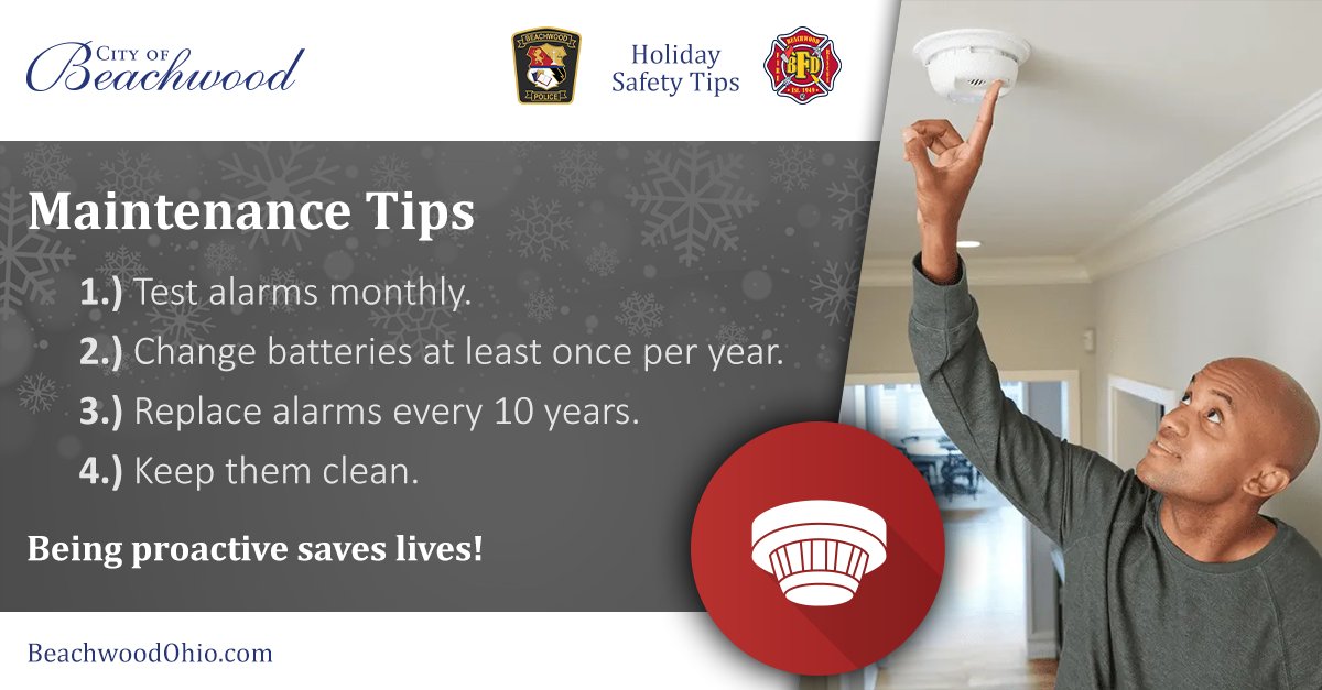 BeachwoodPolice's tweet photo. Smoke alarm maintenance can help protect your family this Holiday Season. 

The Beachwood Police and Fire Departments have compiled a helpful list of Holiday Safety Tips to ensure your season is filled with peace of mind.

Read the full article here - https://t.co/Eq19dBrcas https://t.co/xTmR5bYlKq