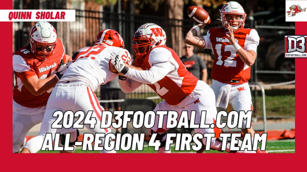 <a href="/WabashFB/">Wabash College Football</a> junior tackle Quinn Sholar earned 2024 D3football.com All-Region 4 First Team honors. 

Sholar is a three-time First Team All- <a href="/NCAC/">NCAC</a> selection and was a 2023 <a href="/d3football/">D3football.com</a> Second Team selection.  

loom.ly/5elJGm4

#WAF