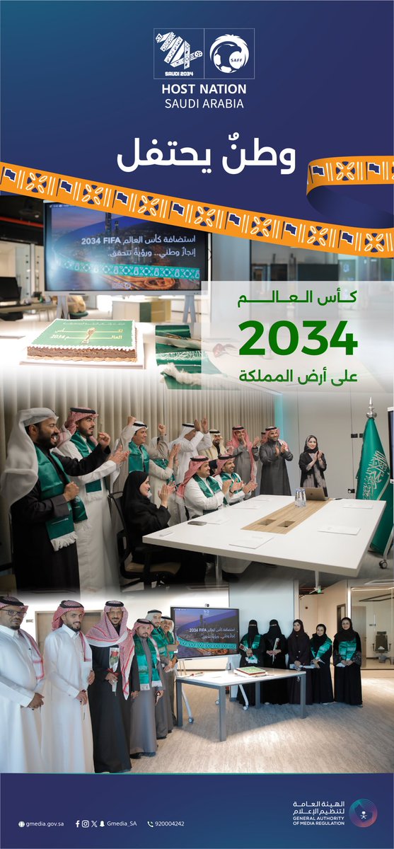 نحلم، نحقق، ونحتفل؛ 
لنُعلن أن المستقبل يبدأ الآن!.
منسوبو الهيئة: وطنٌ يحتفل بوطن.

#أهلاً_بالعالم في #السعودية34
#معًا_ننمو