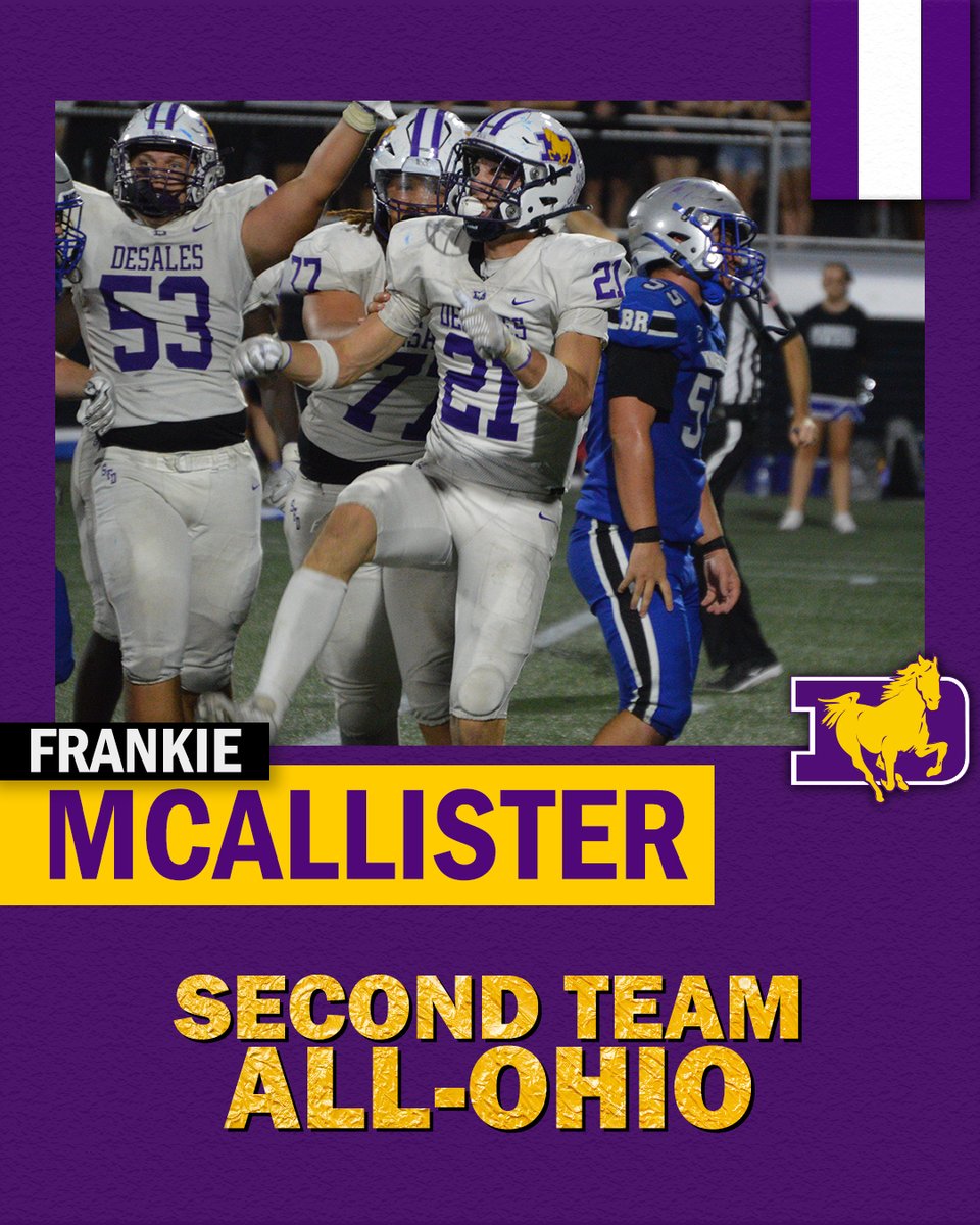 DeSales Football (@footballsfd) on Twitter photo Congratulations to <a href="/FMcAllister21/">Frankie McAllister</a> on being named a Division II Second Team All-Ohio Defensive Lineman!!! #BleedPurple Congratulations to <a href="/FMcAllister21/">Frankie McAllister</a> on being named a Division II Second Team All-Ohio Defensive Lineman!!! #BleedPurple