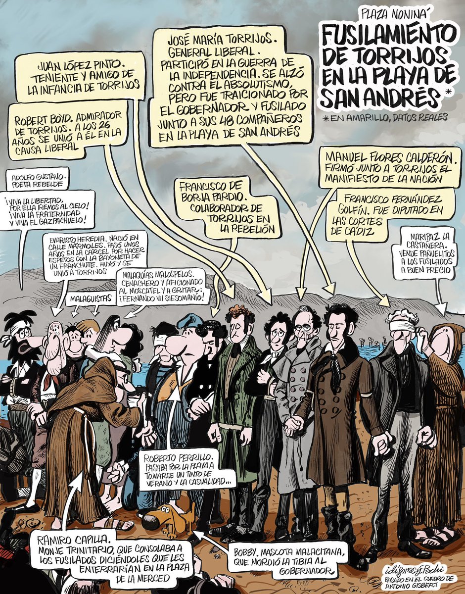 Pachi_Idigoras's tweet photo. Un 11 de diciembre de 1831 se produjo el fusilamientos de Torrijos, en la playa de San Andrés (Málaga)
(Los textos en recuadro amarillo son datos reales) https://t.co/chOzbyN1yF