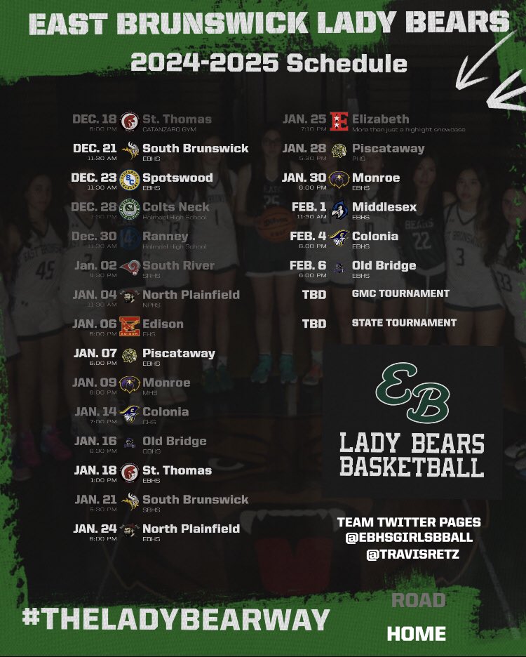 Coach Retz (@travisretz) on Twitter photo Lady Bears β24-β25 basketball schedule. Canβt wait to get started! #GOBEARS!!! <a href="/EBHSGirlsBBall/">East Brunswick HS Lady Bears π</a> Lady Bears β24-β25 basketball schedule. Canβt wait to get started! #GOBEARS!!! <a href="/EBHSGirlsBBall/">East Brunswick HS Lady Bears π</a>