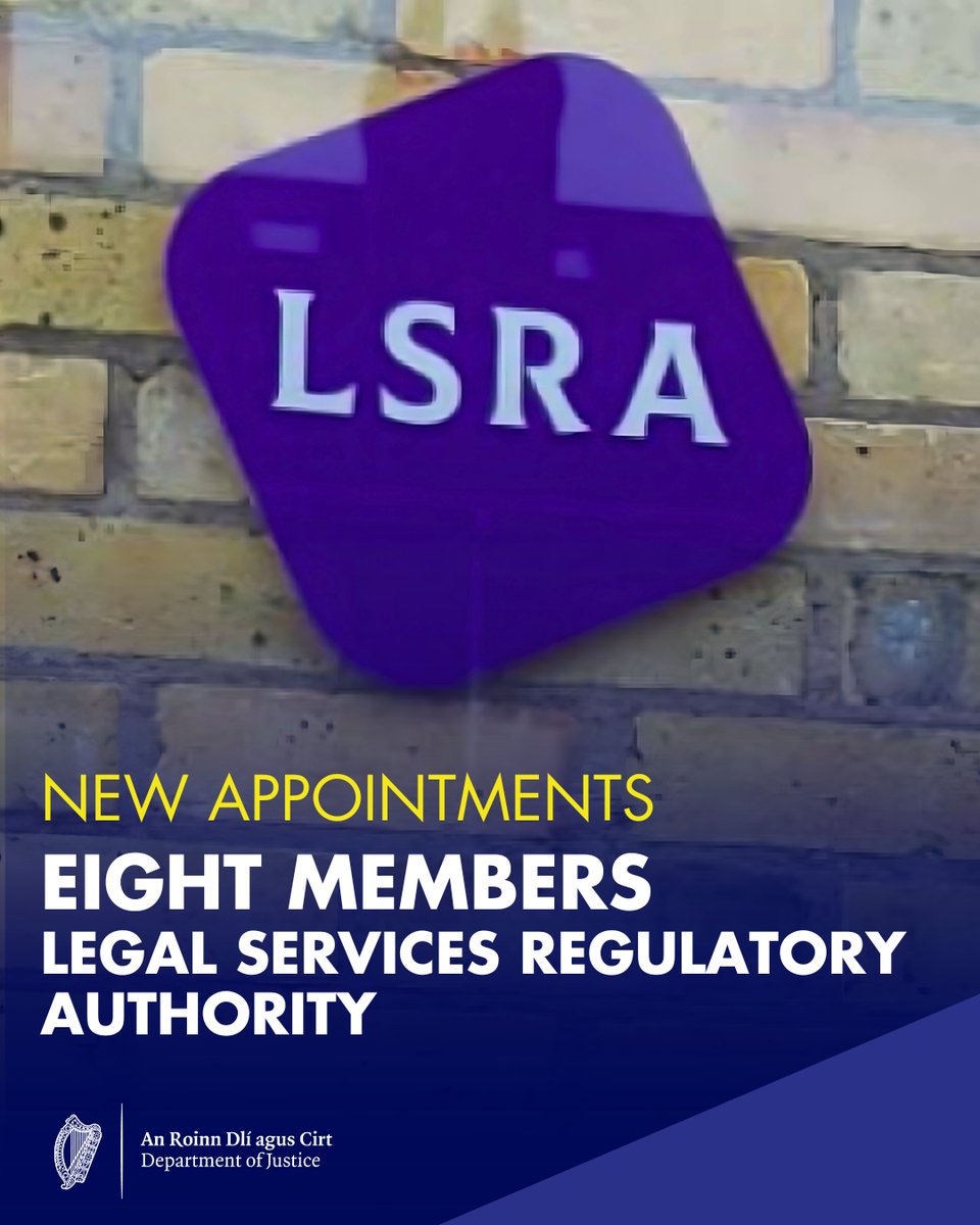 Government appoints eight members to the <a href="/LSRAIreland/">Legal Services Regulatory Authority, Ireland</a>.

Read more: gov.ie/en/press-relea…
