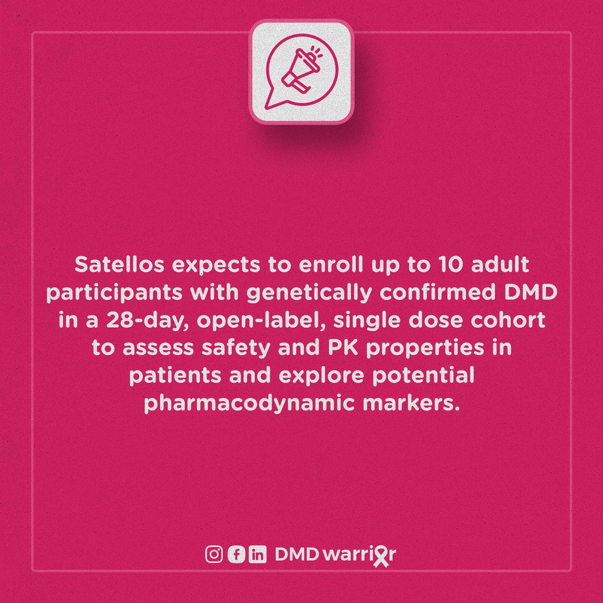 dmdwarriorcom's tweet photo. Satellos Announces First Participant with Duchenne Muscular Dystrophy Dosed in the Phase 1b Clinical Trial of SAT-3247
Source: https://t.co/8sVcuyGF4c
#dmd #duchenne #bmd #becker #genetherapy #dmdwarrior #dmdwarriors #satellos #sat3247 #sat-3247 https://t.co/BIEaHF8H0t