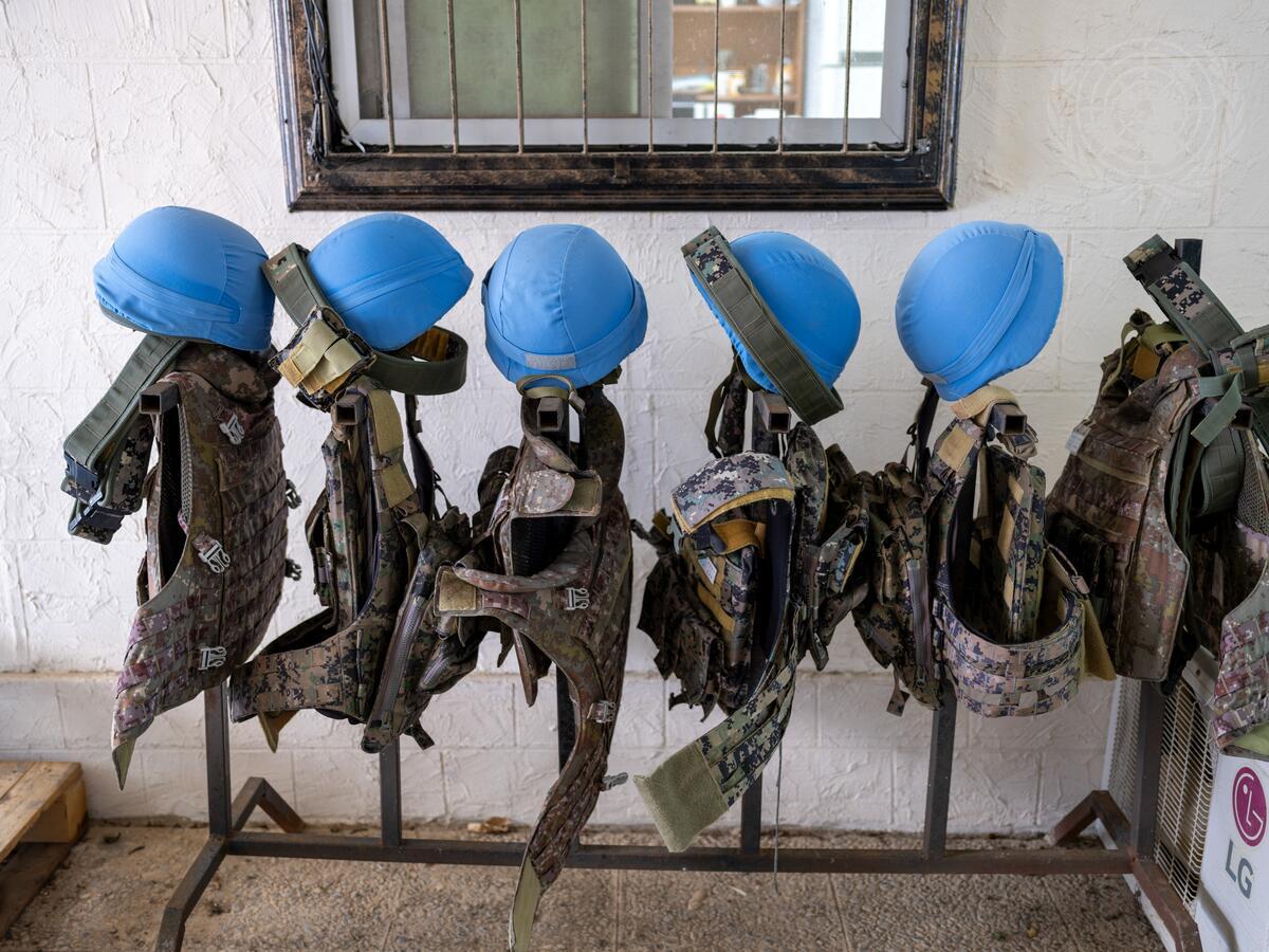 Blue helmets and bulletproof vests belonging to peacekeepers serving with <a href="/UNIFIL_/">UNIFIL</a>  in Tyre, Lebanon, in February. 

See more UN photos from 2024: bit.ly/2024UNPhoto

UN Photo/Pasqual Gorriz