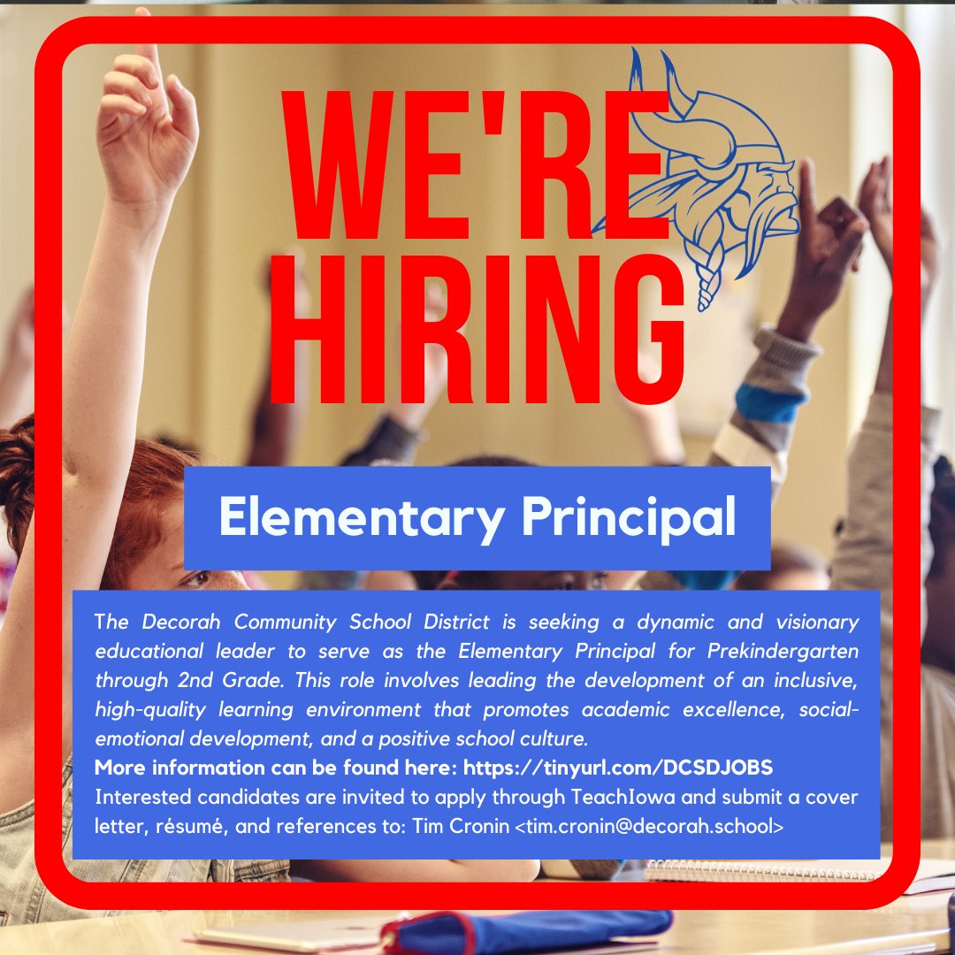 Job Posting: Elementary Principal

The Decorah Community School District is seeking a dynamic and visionary educational leader to serve as the Elementary Principal for Prekindergarten through 2nd Grade.

ats5.atenterprise.powerschool.com/ats/job_board_…