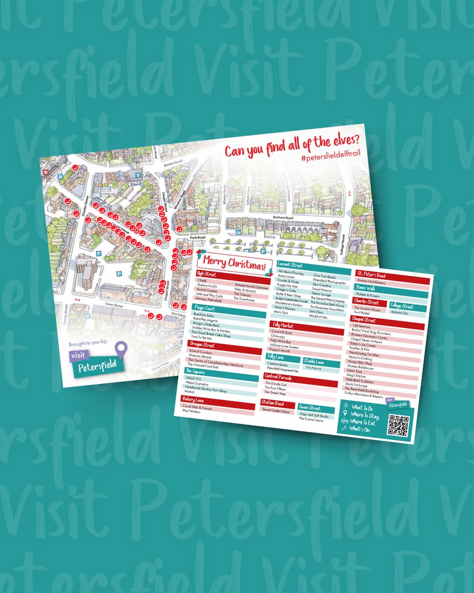 Have you spotted the elves hiding around Petersfield yet? 👀 Check out the Petersfield Elf Trail Map is here to guide you through the festive fun! 🎄

🗺 You can collect your map from Hector's Clothing or download the digital version via the link ⬇️
visitpetersfield.co.uk/tourism-leafle…