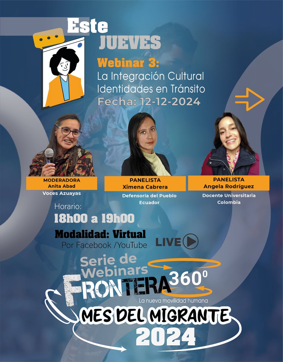 PADF Ecuador (@padfecuador) on Twitter photo WEBINAR FRONTERA 360: La Integración Cultural - Identidades en Tránsito 
🔍  A una semana del Día Internacional del Migrante, este webinar es un llamado a la empatía, la comprensión y la construcción de un mundo sin muros.
👉 Inscripciones: forms.gle/c33RGJqwA7xDKW… WEBINAR FRONTERA 360: La Integración Cultural - Identidades en Tránsito 
🔍  A una semana del Día Internacional del Migrante, este webinar es un llamado a la empatía, la comprensión y la construcción de un mundo sin muros.
👉 Inscripciones: forms.gle/c33RGJqwA7xDKW…