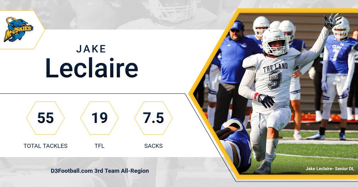 Congrats to Senior DL Jake Leclaire on earning All-Region honors from <a href="/d3football/">D3football.com</a>