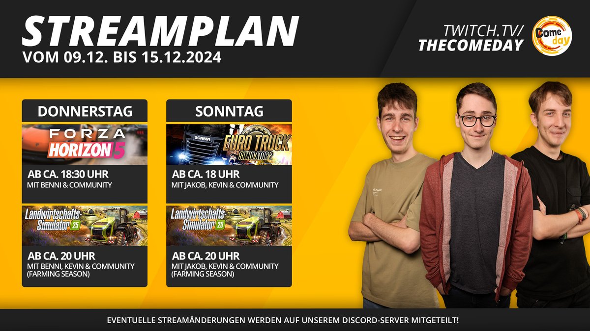 Unser Streamplan für diese Woche:
Wir schauen wieder nach Mexiko in #FH5 😎 Außerdem geht die Farming Season im #FarmingSimulator25 weiter 🚜 Neben unseren Treckern, holen wir in #ETS2 auch unsere Trucks mal wieder raus und düsen gemeinsam durch die Gegend 🚛