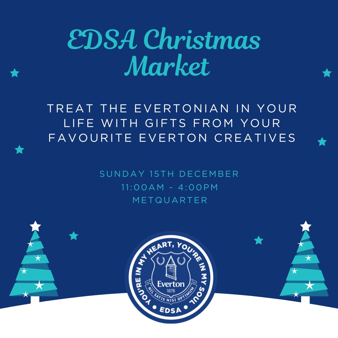 Metquarter (@metquarter) on Twitter photo Calling all Everton fans! For today only, <a href="/EdsaEfc/">Everton Disabled Supporters Association</a> is hosting a Christmas market at Metquarter, offering a wide selection of unique gifts made by talented Everton creatives - perfect for blues this Christmas! ๐๐ต
Catch the pop up from 11am - 4pm. Calling all Everton fans! For today only, <a href="/EdsaEfc/">Everton Disabled Supporters Association</a> is hosting a Christmas market at Metquarter, offering a wide selection of unique gifts made by talented Everton creatives - perfect for blues this Christmas! ๐๐ต
Catch the pop up from 11am - 4pm.