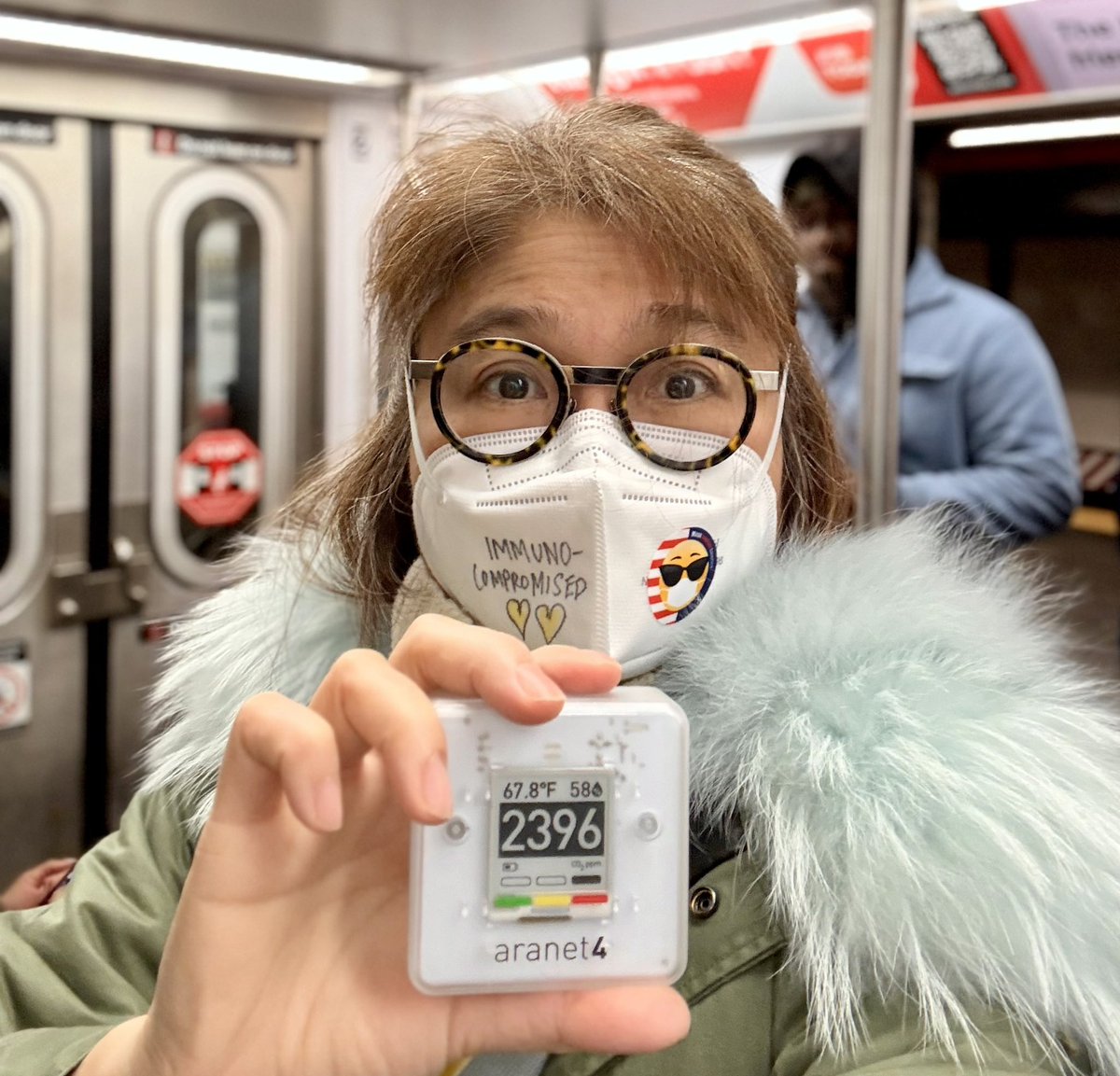 My future in NYC is looking grim. Though <a href="/nycHealthy/">nychealthy</a> does recommend masking, the mayor kept trying to reinstate the prepandemic mask ban. CO2 levels are proxy for risk of exposure to airborne pathogens. CDC standard is 800ppm. 2396ppm average for a rush hour <a href="/MTA/">MTA</a> train is unsafe.