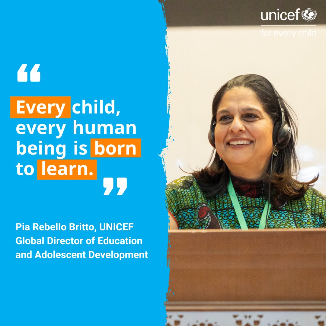 UNICEFAfrica's tweet photo. As @PiaBritto said, “Every human being is born to learn,” so what will happen to the 100 million African children who are out of school &amp; those in school but not learning?
To safeguard the future of a generation, join us for a decade of action #ForEveryChild’s right to education! https://t.co/NjZQbtOEwF