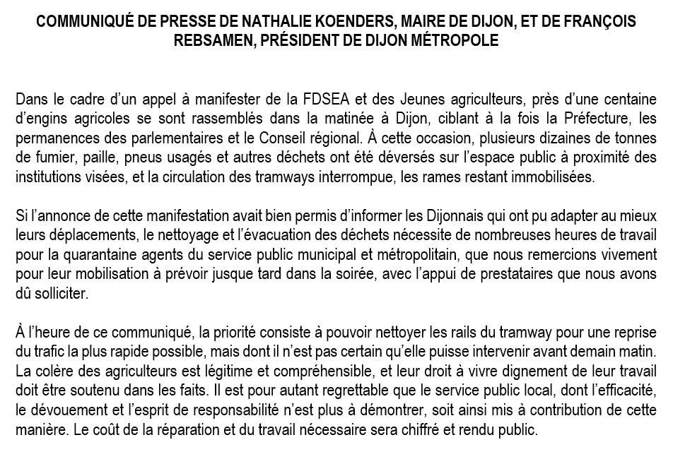 🔴Communiqué suite à la manifestation des agriculteurs à #Dijon