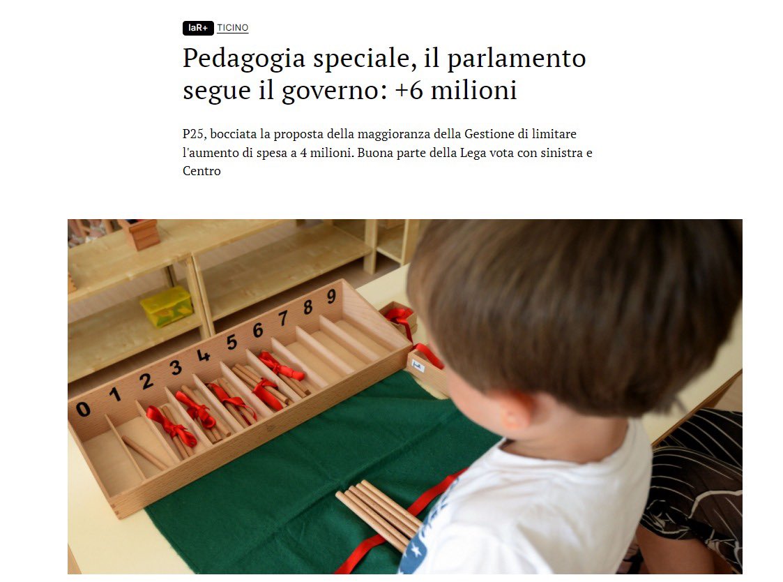 Grazie al ruolo determinante de <a href="/il/">il</a>.centro.ticino , il Parlamento, approvando l’emendamento di @dadofiorenzo e @daniloforini , ha respinto la proposta di taglio sulla pedagogia speciale. 

Un bel segnale a sostegno di bambini che necessitano un aiuto 😃