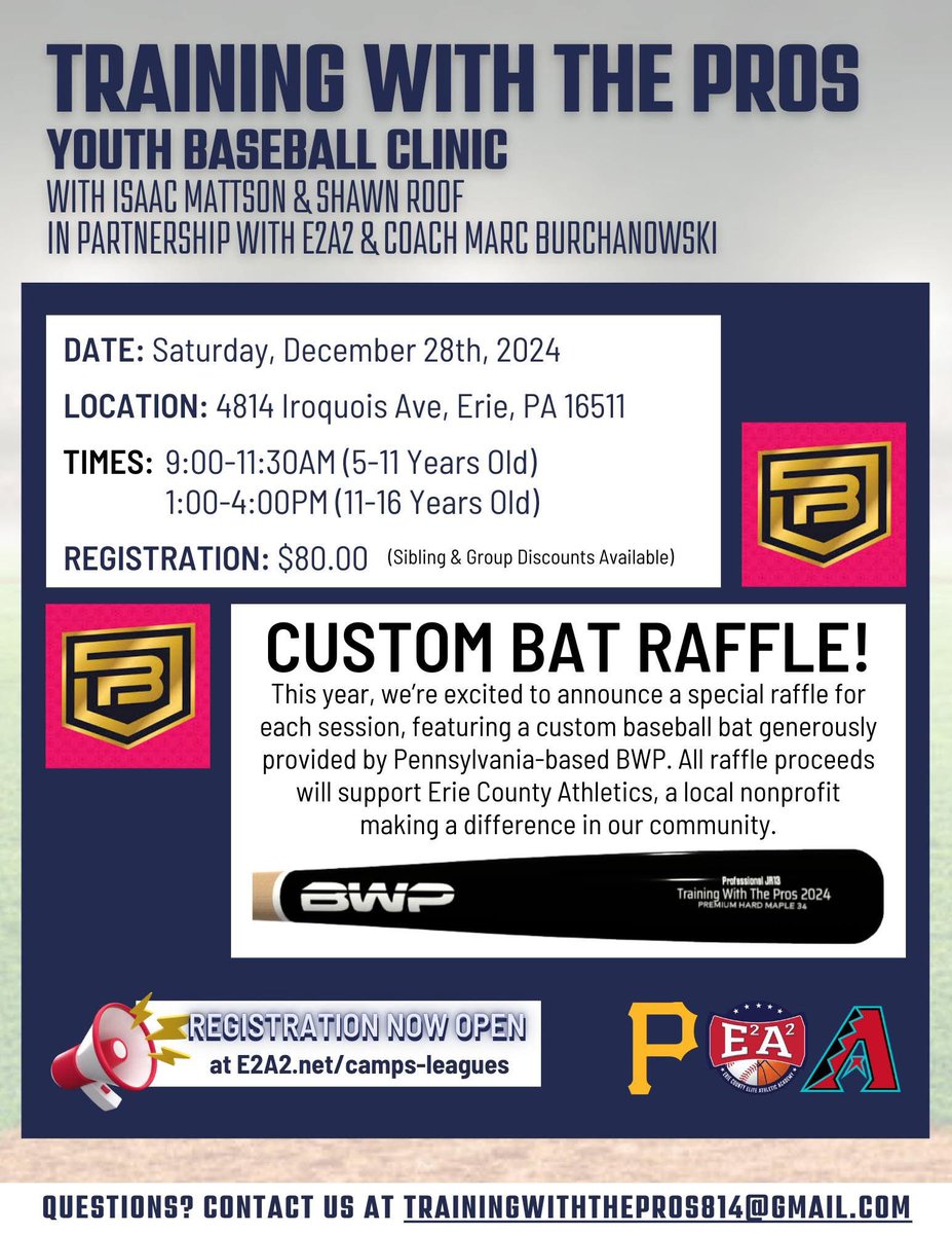 Additional chances will be available at the door for $5 each. All proceeds from the raffle will support Erie County Athletics.

Spots are filling up fast! Don’t miss out—register today at e2a2.net/camps-leagues/