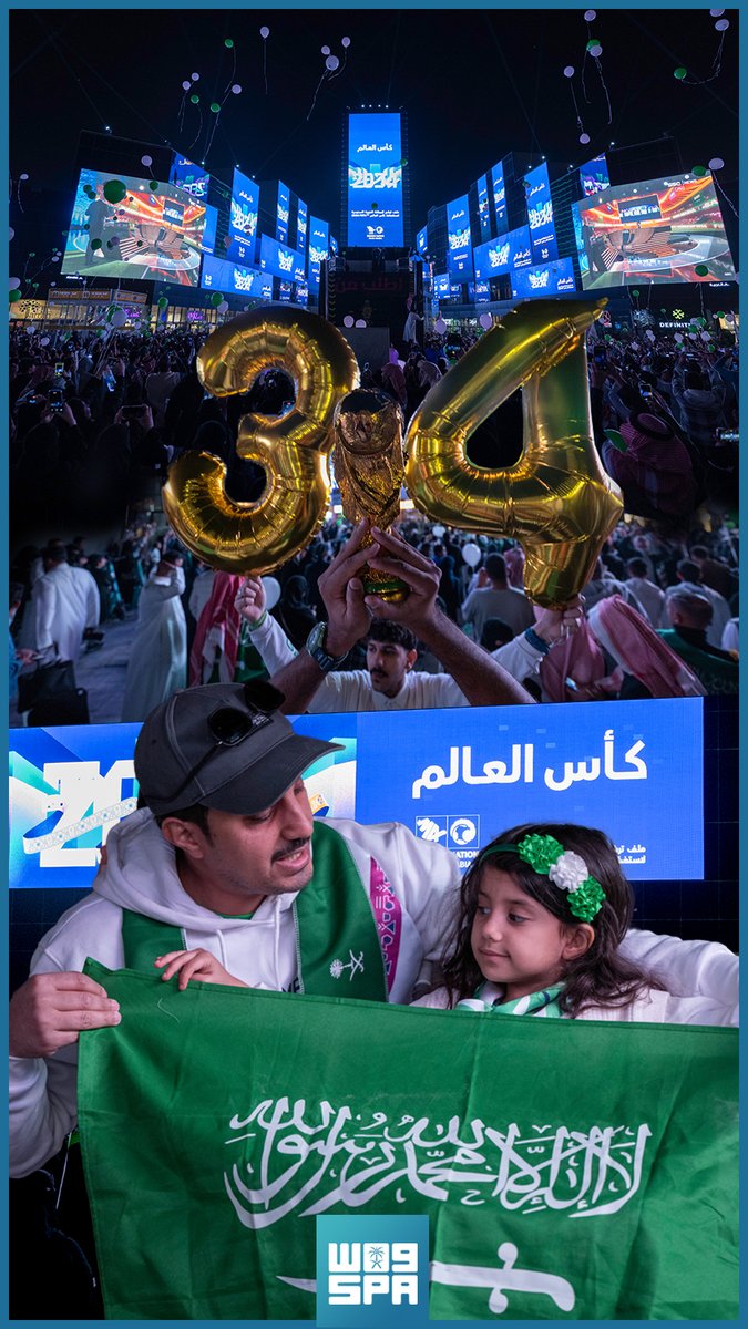 جانب من احتفالات فوز المملكة باستضافة #كأس_العالم2034.
#السعودية34 | #أهلاً_بالعالم 
 #معًا_ننمو | #واس_رياضي