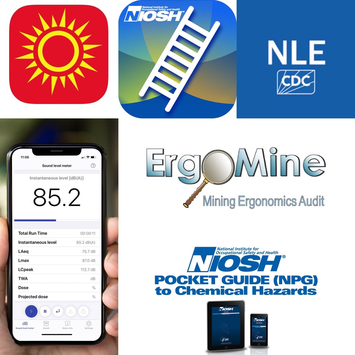 NIOSH's tweet photo. It’s #NationalAppDay! Did you know we have free apps available to help with everything from ladder safety to chemical hazards, measuring sound levels to safety information when working in the heat, and more? Download them in the App Store or Google Play. https://t.co/URAASl6XAi https://t.co/XeVqG7hjac