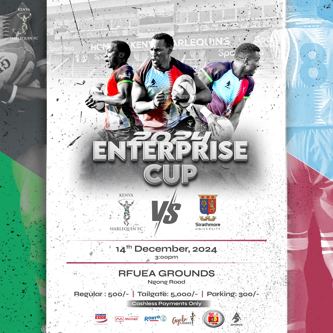 KenyaHarlequins's tweet photo. The stage is set, and the Enterprise Cup is calling! 🏆 This Saturday, we face @strathleos27 in a knockout battle at RFUEA Grounds, 3 PM. Bring the heat, bring the banter—be there! 🟥⬛ #nunquamdormio | #sss | #quinsculture https://t.co/EB9I0juNcf