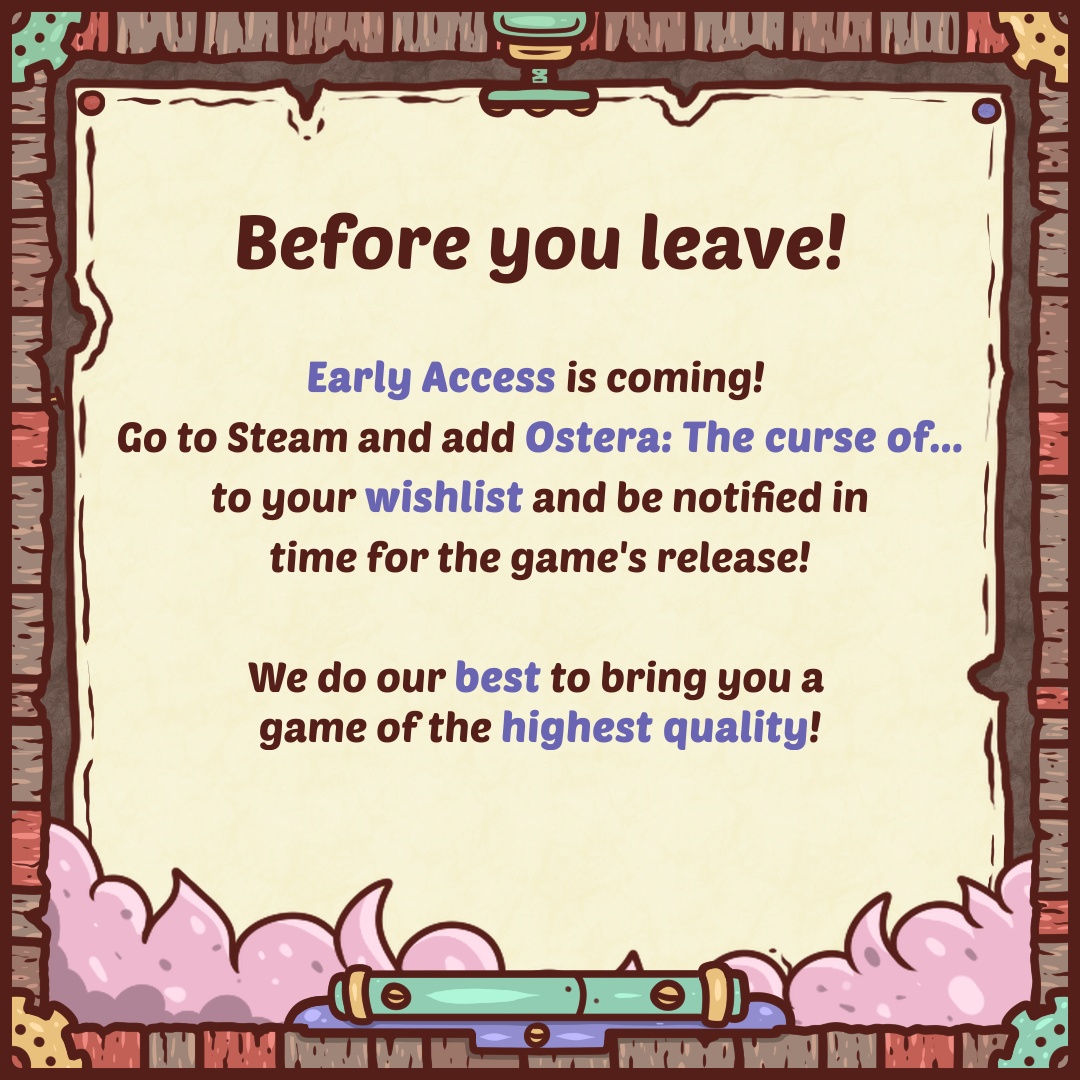 So the slackers?! 😤

Still haven't added Ostera to your wishlist?! 😡
Go for it lad, or Goatridge will put a bullet where it's needed. 😈

love. 💚

#character #dnd #rpg #cozy #cozygame #visualnovel #humour #narration #lore #steam #earlyaccess #devlog #dev #jdr #book #comics