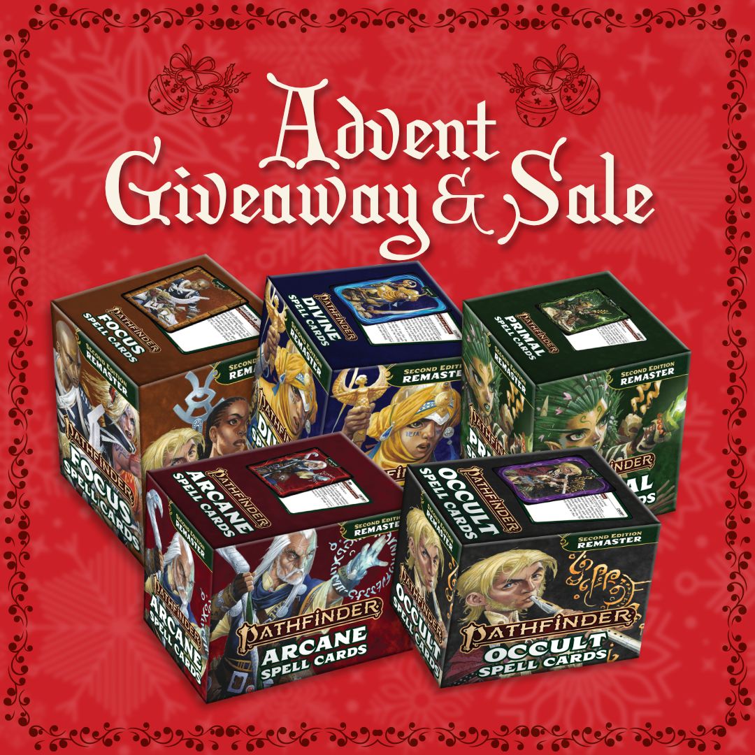 Plan out your character’s spells with ease! Today’s player will win their pick of a Pathfinder Spell Cards Deck. Choose from Arcane, Divine, Focus, Occult or Primal! All 5 sets of vital campaign accessories are 20% off all day! Share your favorite spells in the comments to enter.