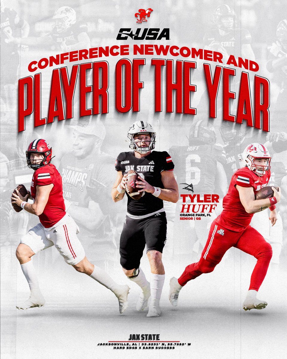 Jax State Football (@jaxstatefb) on Twitter photo Conference USA Player of the Year and Newcomer of the Yearโผ๏ธ
<a href="/_tylerhuff/">Tyler Huff</a>
#HardEdge | #EarnSuccess Conference USA Player of the Year and Newcomer of the Yearโผ๏ธ
<a href="/_tylerhuff/">Tyler Huff</a>
#HardEdge | #EarnSuccess