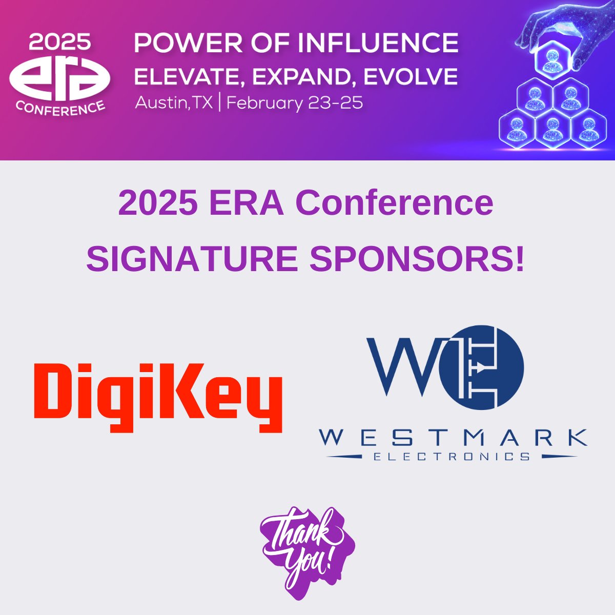 era_org's tweet photo. Our sincerest gratitude to the 2025 #ERAConference SIGNATURE Sponsors — @digikey and Westmark Electronics!
Your generous support will be instrumental in making this Conference a success!
👊 https://t.co/BKRvGBo8uW