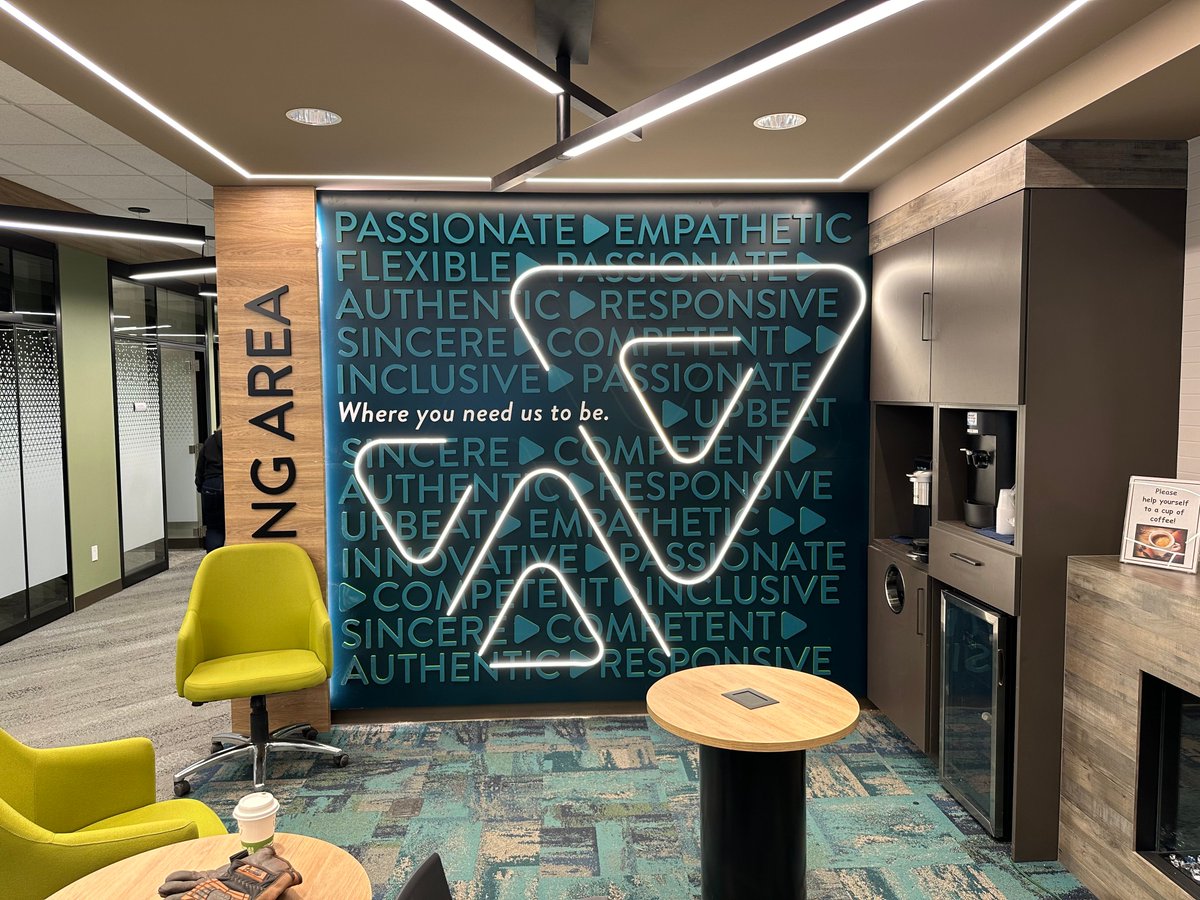 electrasign's tweet image. Looking for a way to elevate your interior space? Our custom LED sign displays are the perfect solution. Contact us to learn more on how we can help you create a memorable space.

#LEDsigns #customsignage #ElectraSignLtd #AccessCreditUnion #InteriorDesign #CorporateBranding