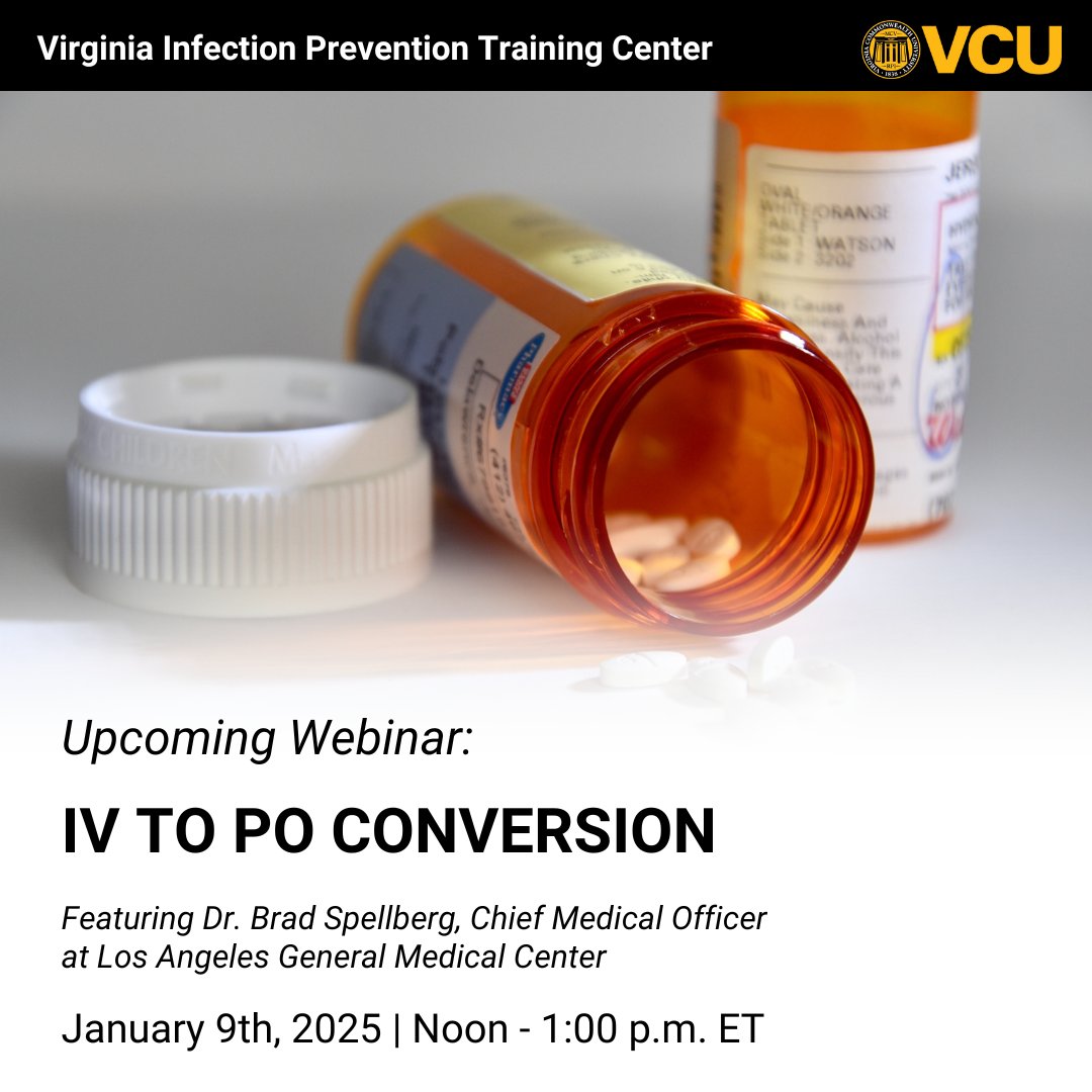 Virginia Infection Prevention Training Center (@viptc) on Twitter photo Looking to improve antimicrobial stewardship and patient outcomes? Join us for a FREE webinar on IV to PO Conversion presented by Dr. Brad Spellberg on Thursday, January 9th, 2025 at noon ET! Register now: bit.ly/3D564Ui
#infectionprevention #AMS #VIPTC Looking to improve antimicrobial stewardship and patient outcomes? Join us for a FREE webinar on IV to PO Conversion presented by Dr. Brad Spellberg on Thursday, January 9th, 2025 at noon ET! Register now: bit.ly/3D564Ui
#infectionprevention #AMS #VIPTC