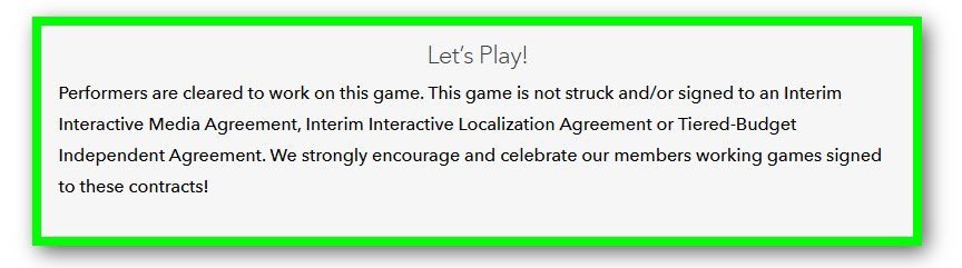 Once again, I’d like to thank the amazing devs as Doborog for signing the interim agreement so us performers could record with peace of mind. It’s devs like these that stand in solidarity with us actors that deserve all your love and hard earned $, so go support em!