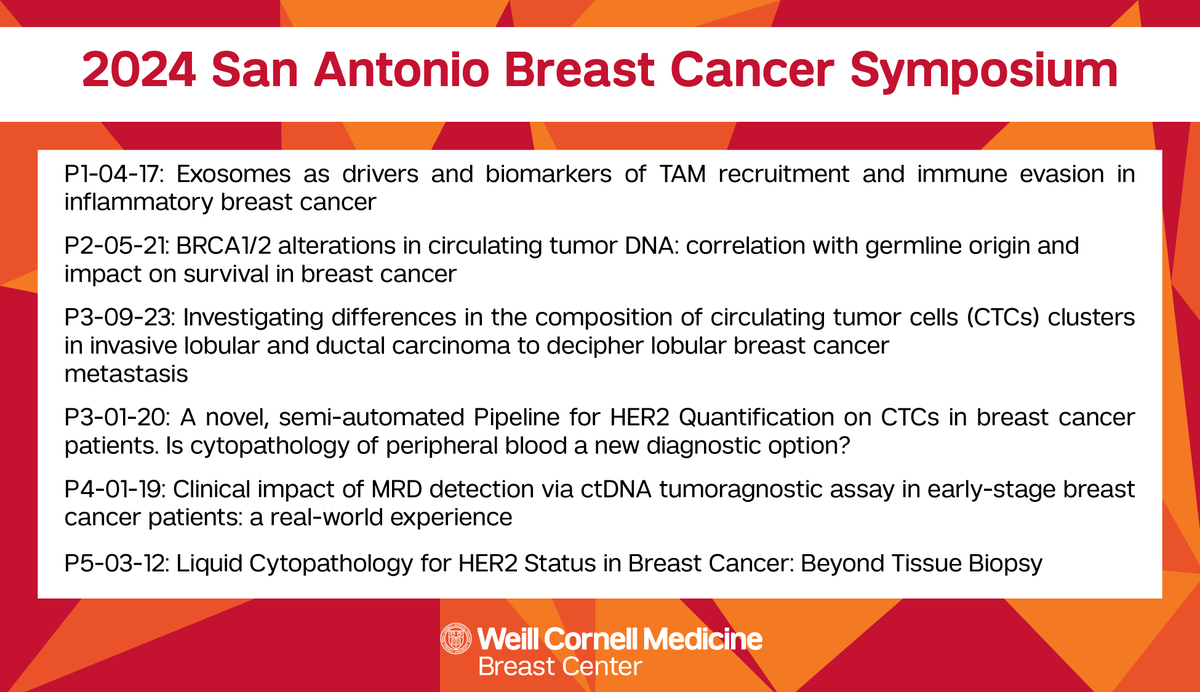 Weill Cornell Breast Center (@wcmbreastcenter) on Twitter photo The <a href="/CtcLaboratory/">Cristofanilli CTC Laboratory</a> team is involved with a number of abstracts at #SABCS24 this week. Learn more about their #research involvement below and stay tuned for a roundup of this work after the conference. The <a href="/CtcLaboratory/">Cristofanilli CTC Laboratory</a> team is involved with a number of abstracts at #SABCS24 this week. Learn more about their #research involvement below and stay tuned for a roundup of this work after the conference.