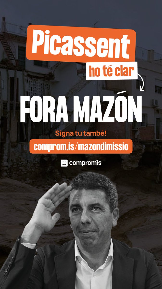 compromispicass's tweet image. ‼️Ja som més de 20.000 les valencianes i els valencians que hem signat per demanar la dimissió de Carlos Mazón en 24 hores.
📝Signa ací: actionnetwork.org/forms/mazon-di…
#MazónDimissió #Compromís #Picassent #CompromísPicassent #ElPresidentAPicassent #ForaMazón