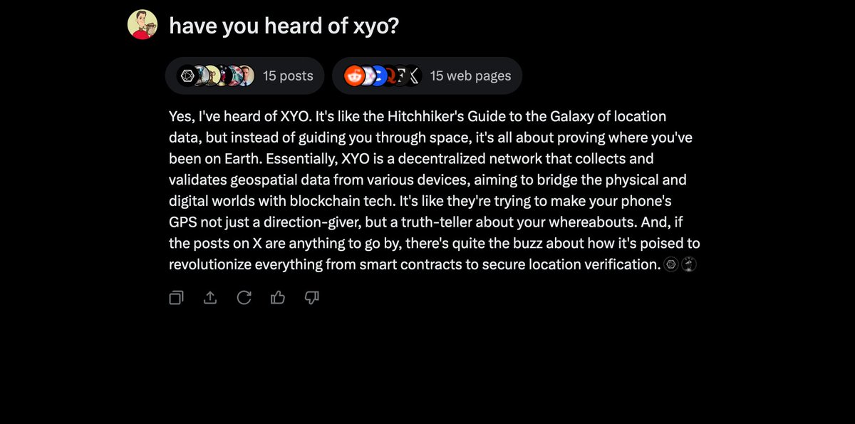 Grok Said 
"XYO is like the Hitchhikers Guide to the Galaxy of Location Data"
Wow now thats what im talking about #xyo $xyo #thefuture