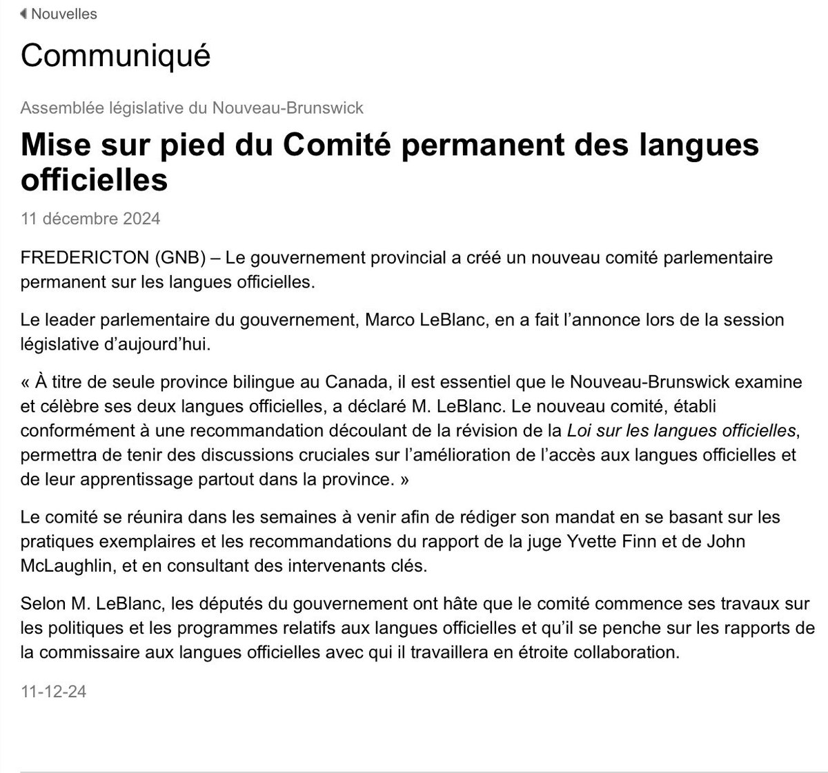 leblanc04's tweet photo. Aujourd’hui, en tant que leader parlementaire du gouvernement, j’ai eu l’honneur d’annoncer la création du nouveau Comité parlementaire permanent sur les langues officielles. Le Nouveau-Brunswick, doit continuellement promouvoir et renforcer l’accès à ses deux langues officielles https://t.co/XkgCyGhHuD