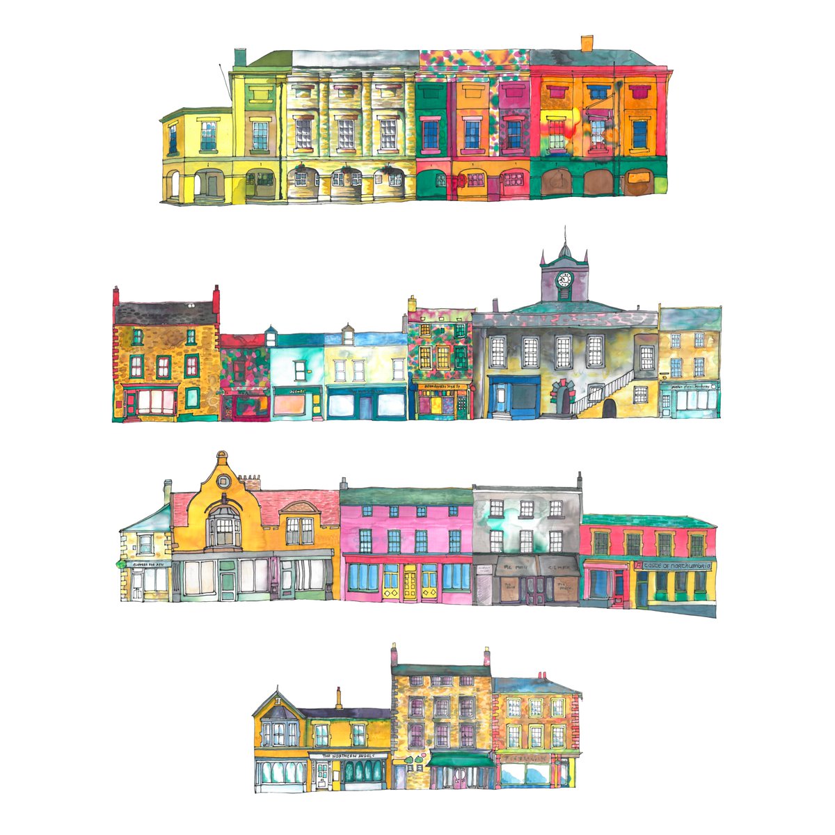 This is set 3 of 4 collages of Alnwick Market Square. We LOVE the colour in these ones, it's starting to get wild!!! Tune in on Friday for the final set. We've loved this project, 76 images, by painters aged 9 to 84. Look at how GLORIOUS Alnwick looks!!! #PeopleMakeAlnwick