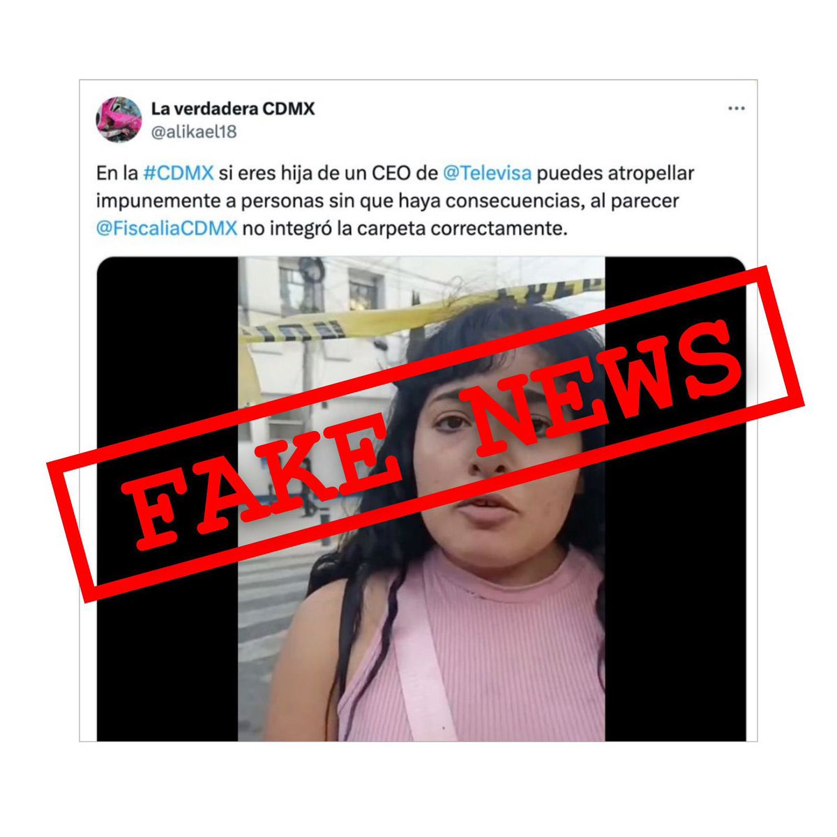 TUPrensa's tweet photo. Lo que dice esta señora es falso. Ninguna hija de ningún CEO de TelevisaUnivision, Grupo Televisa o alguna otra empresa de este grupo estuvo involucrada en accidente alguno. 

No se dejen engañar 🚫
#TUPrensa https://t.co/K33KDrh7Jg