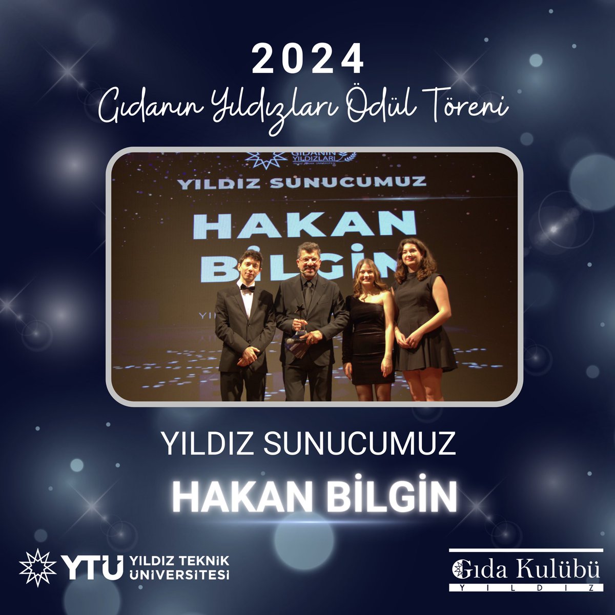 Gıda Kulübü olarak bu yıl üçüncüsünü düzenlediğimiz Gıdanın Yıldızları Ödül Töreni’nde Yıldız Sunucumuz Hakan BİLGİN’e Gıda Kulübü Yönetim Kurulu Başkanı Şerife ÇİMEN ve Yönetim Kurulu Başkan Yardımcıları tarafından takdim edilmiştir. Kendilerine çok teşekkür ediyoruz.🌟