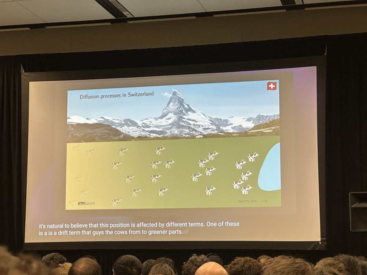 Best visualization at #NeurIPS2024 : diffusion process using cows on Switzerland mountains! 🏔️ 🐄
By Antonio Terpin, ETH