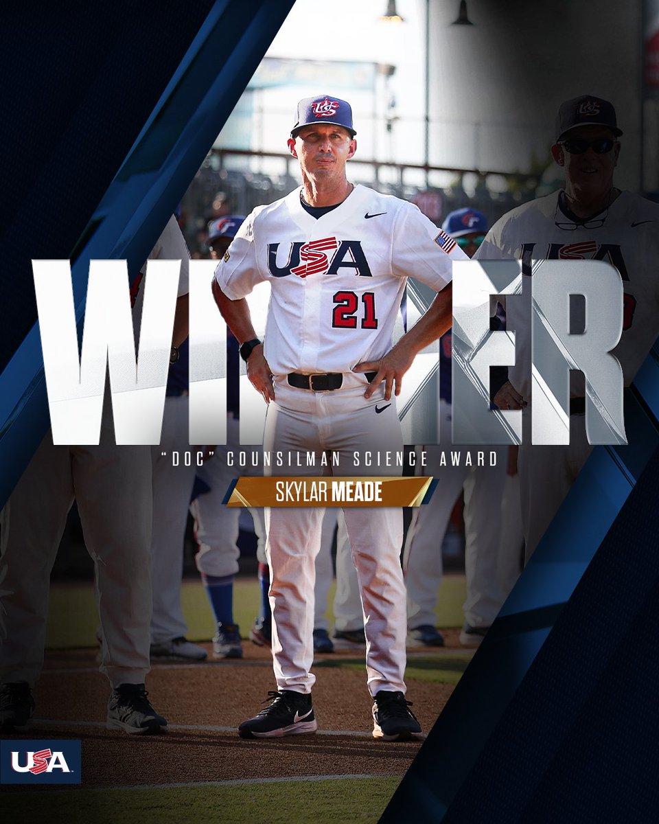 "Doc" Counsilman Science Award

Skylar Meade's commitment to the use of scientific data and state-of-the-art technology paid dividends for <a href="/USABaseballCNT/">USA Baseball CNT</a> this past summer. The pitching coach oversaw a staff that compiled a 1.12 ERA over a six-game unbeaten schedule.

#ForGlory🇺🇸