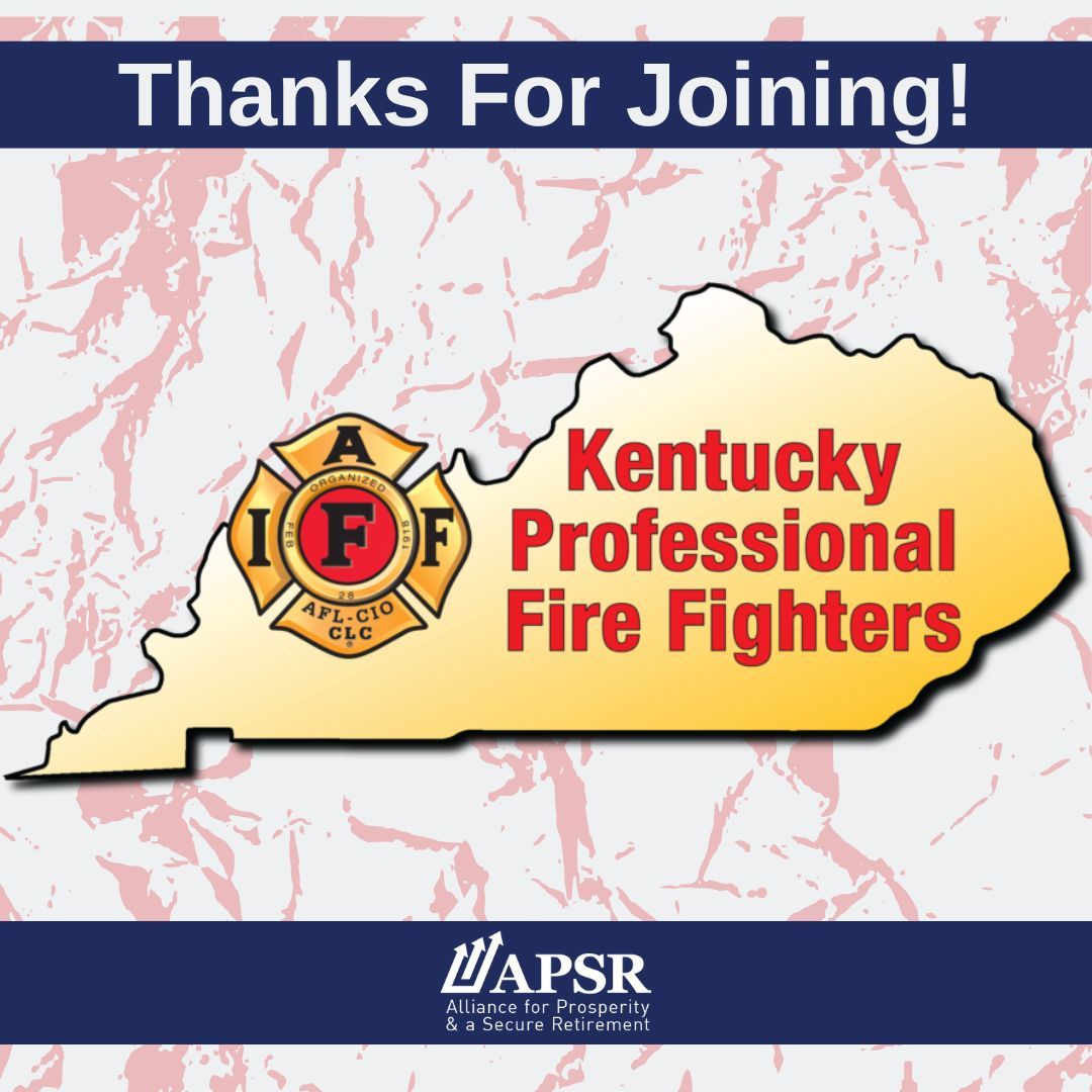 APSRetirement's tweet photo. The Alliance for Prosperity and a Secure Retirement is happy to welcome @Kyfirefighters to our effort to protect retirement pension investments from politicians. Learn more at https://t.co/LxEmTbQHOP #apsr #pensionswithoutspolitics #retirementcrisis https://t.co/YdyVDdMz60