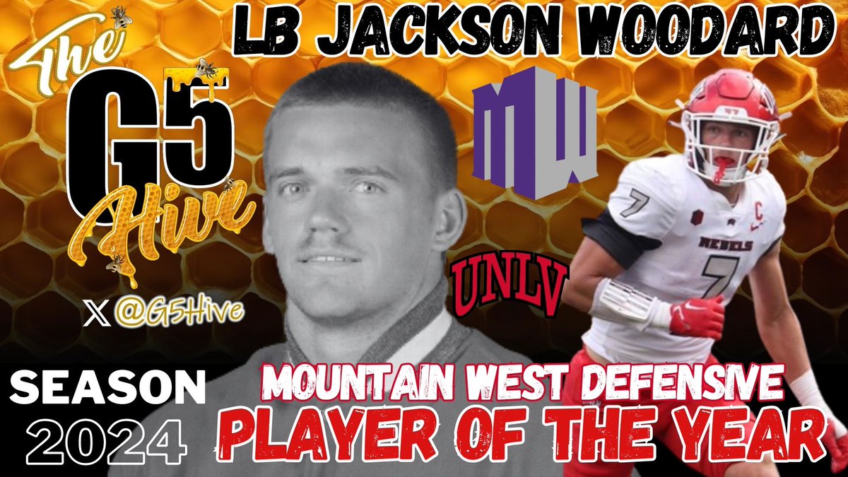 The G5 Hive (@g5hive) on Twitter photo The G5 Hive Mountain West Defensive Player of the Year! <a href="/unlvfootball/">UNLV Football</a> Linebacker <a href="/jackson_wood23/">Jackson Woodard</a>! Jackson had an OUTSTANDING season with 124 tackles, 63 solos, 9 pass defenses, 4 INTs, 3.5 sacks & 17 TFLs! Congrats Jackson! #BEaREBEL #G5Hive #CollegeFootball The G5 Hive Mountain West Defensive Player of the Year! <a href="/unlvfootball/">UNLV Football</a> Linebacker <a href="/jackson_wood23/">Jackson Woodard</a>! Jackson had an OUTSTANDING season with 124 tackles, 63 solos, 9 pass defenses, 4 INTs, 3.5 sacks & 17 TFLs! Congrats Jackson! #BEaREBEL #G5Hive #CollegeFootball