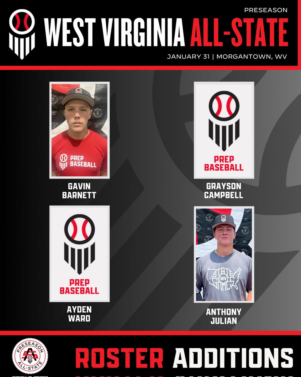 PrepBaseballWV's tweet photo. Please welcome the following players to the WV Preseason All-State event.

📅 January 31
📍@ProPerformRx
🙋‍♂️ 2025-2028 grads
🔗 Registration: https://t.co/n9ABowB9ga

Who's next?

@14_ajulian @13Campbell_G @Gavcb28 https://t.co/tvGZw7Rgy0