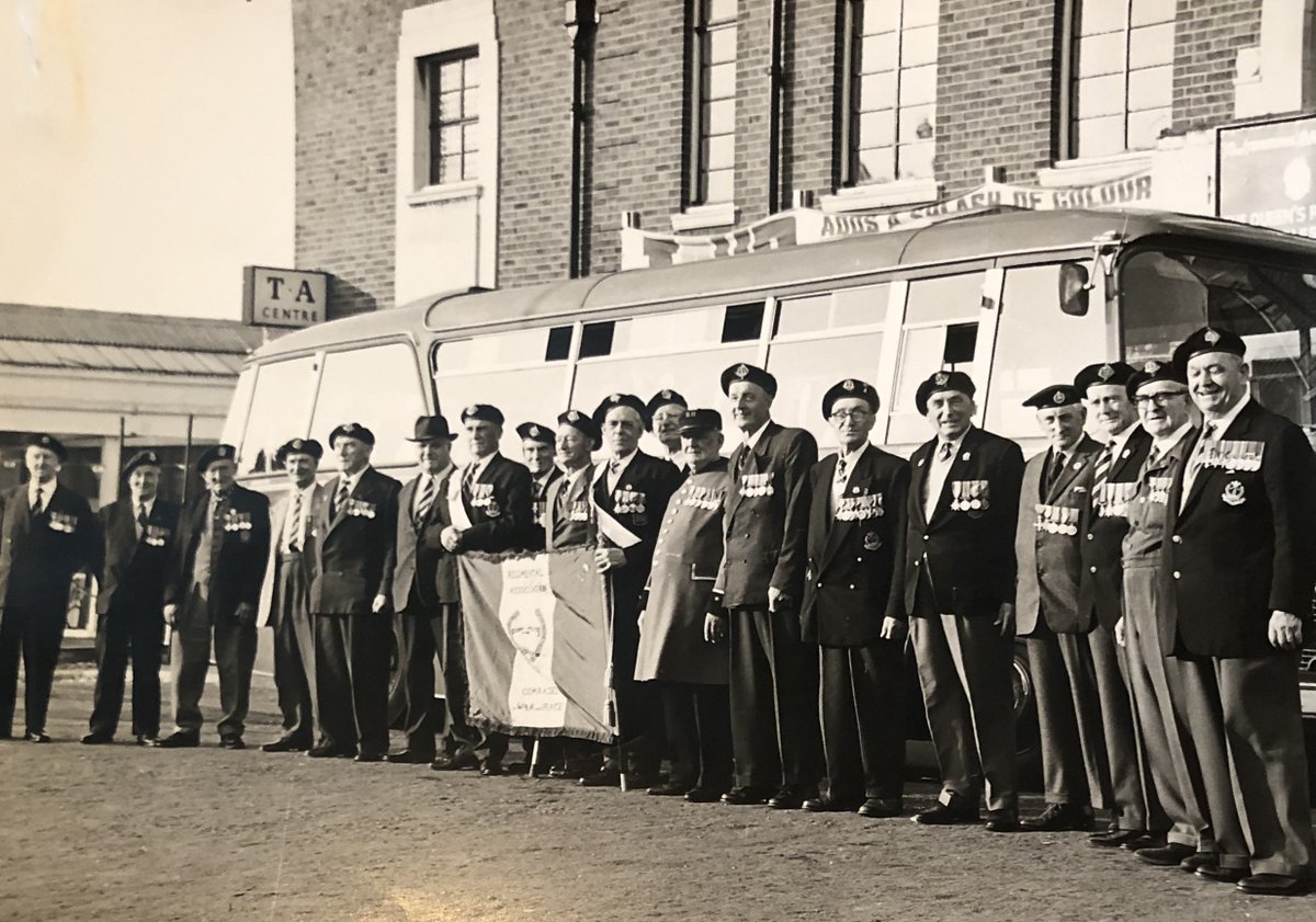 Old Comrades of The Middlesex Regiment assemble prior to leaving for their annual pilgrimage to Obourg and Mons in August 1967. Among them are men who were also Chums of The Old Contemptibles' Association and had served with either the 1st Battalion or 4th Battalion in 1914.
