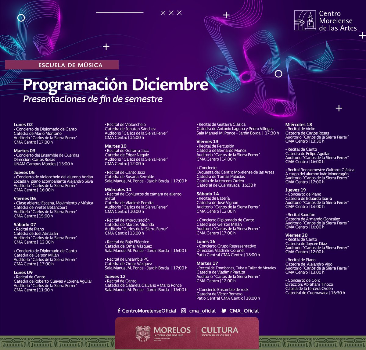 📷Cierre de Actividades Académicas - Escuela de Música del CMA
¡No te pierdas esta muestra de arte y dedicación musical! 📷📷
#LaCulturaNosUne #MúsicaCMA #arteyeducación