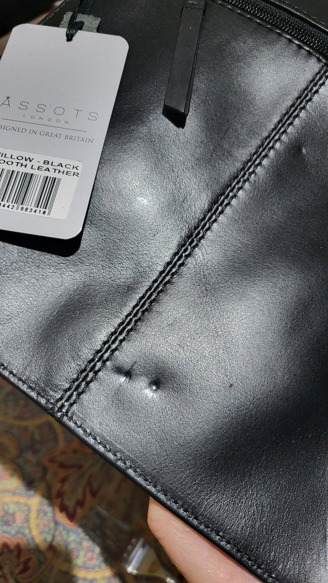 raymondjbruce's tweet photo. @Assots - Received a Willow  handbag in the post today -  purchased online from Debenhams , sent direct from Assots. Surprised with the poor  packaging  with no bubble wrap protection - just a unpadded plastic mail bag. The bag has suffered a couple of impression marks -see photo https://t.co/1NRJSTYzA5